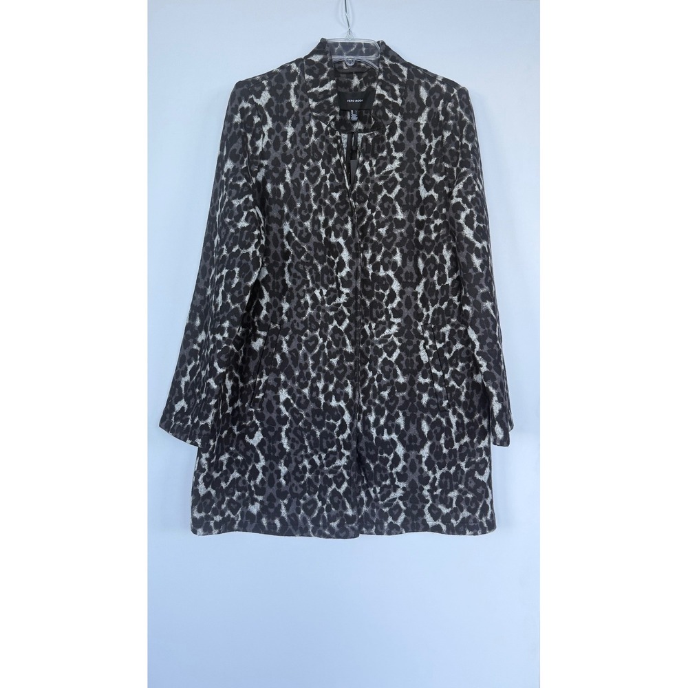 Vero Moda Katrine Leo Brushed Jacket Black Grey Leopard Animal Print Coat Large